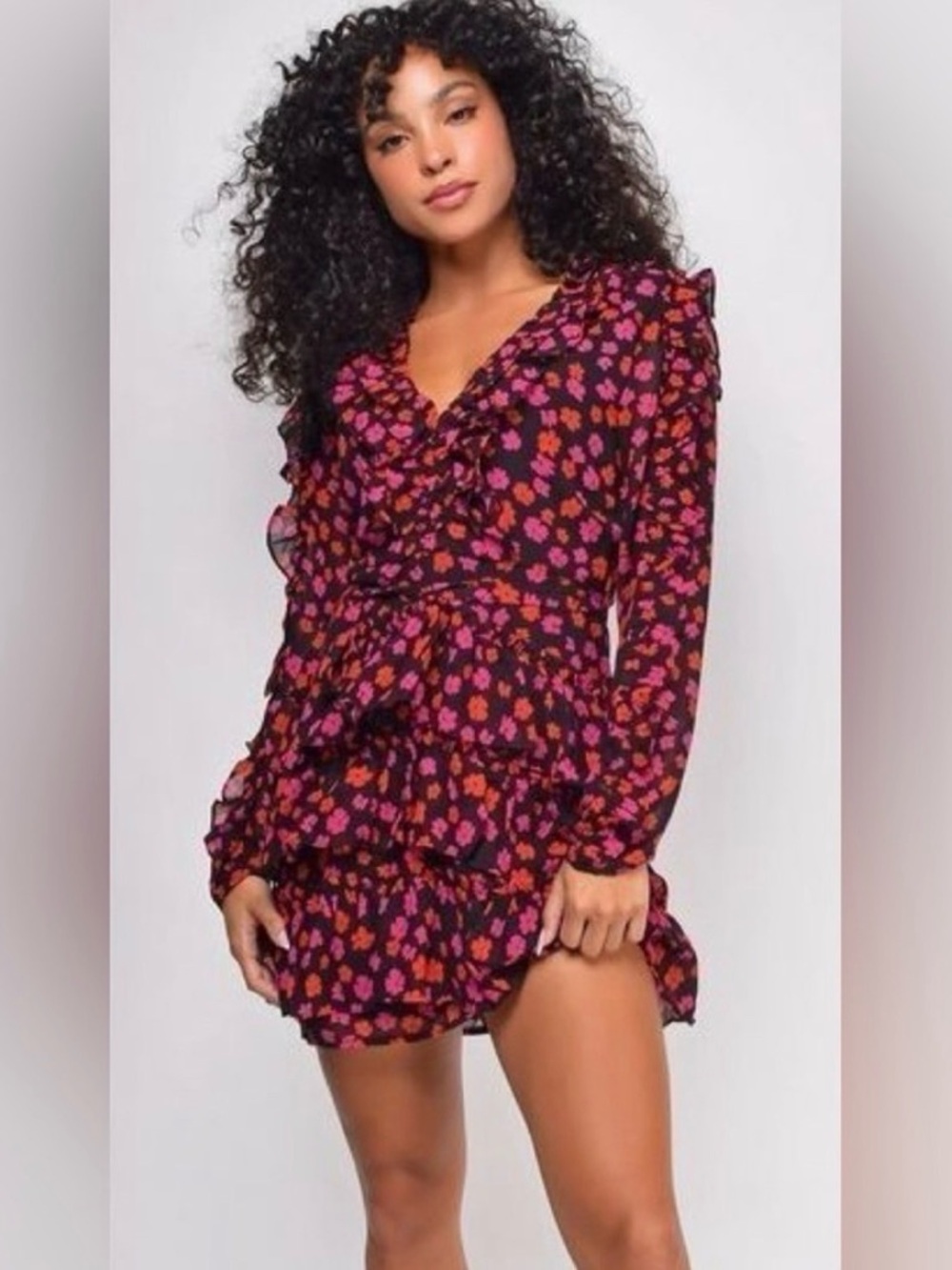 Dee Elly Ambrosia Floral Ruffle Tiered Dress in Black  - M - beautiful!